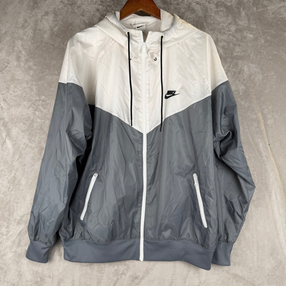 Nike Sportswear Windrunner Hooded Jacket White Grey Colorblock XL Full Zip